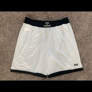 Men Under Armour Project Rock Iron Paradise White Mesh Shorts 1361618-100 Sz M